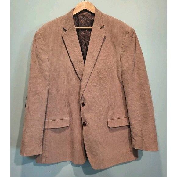 Mens Chaps Beige Corduroy Elbow Patch 2 Button Sportcoat Blazer Sz 48r - Picture 1 of 9